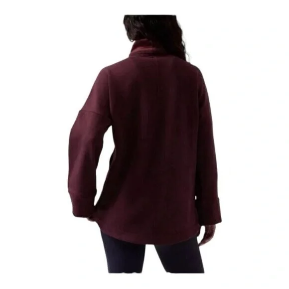 Athleta Cozy Karma Funnel Neck Sweatshirt Spiced Cabernet Fleece Lined US M - Picture 2 of 13